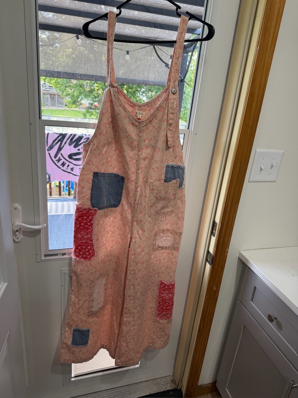 POL Pink Floral Patchwork Denim Pocket Overalls - Picture 2 of 4